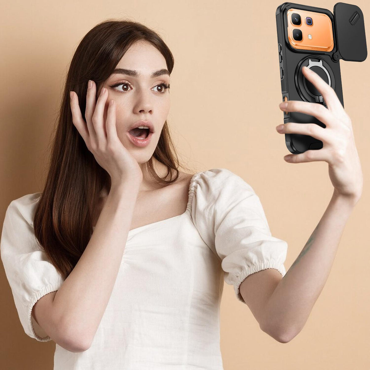 For Infinix Note 60 / 60 Pro 5G Sliding Camshield Ring Holder Phone Case - Black - EDA008475602A