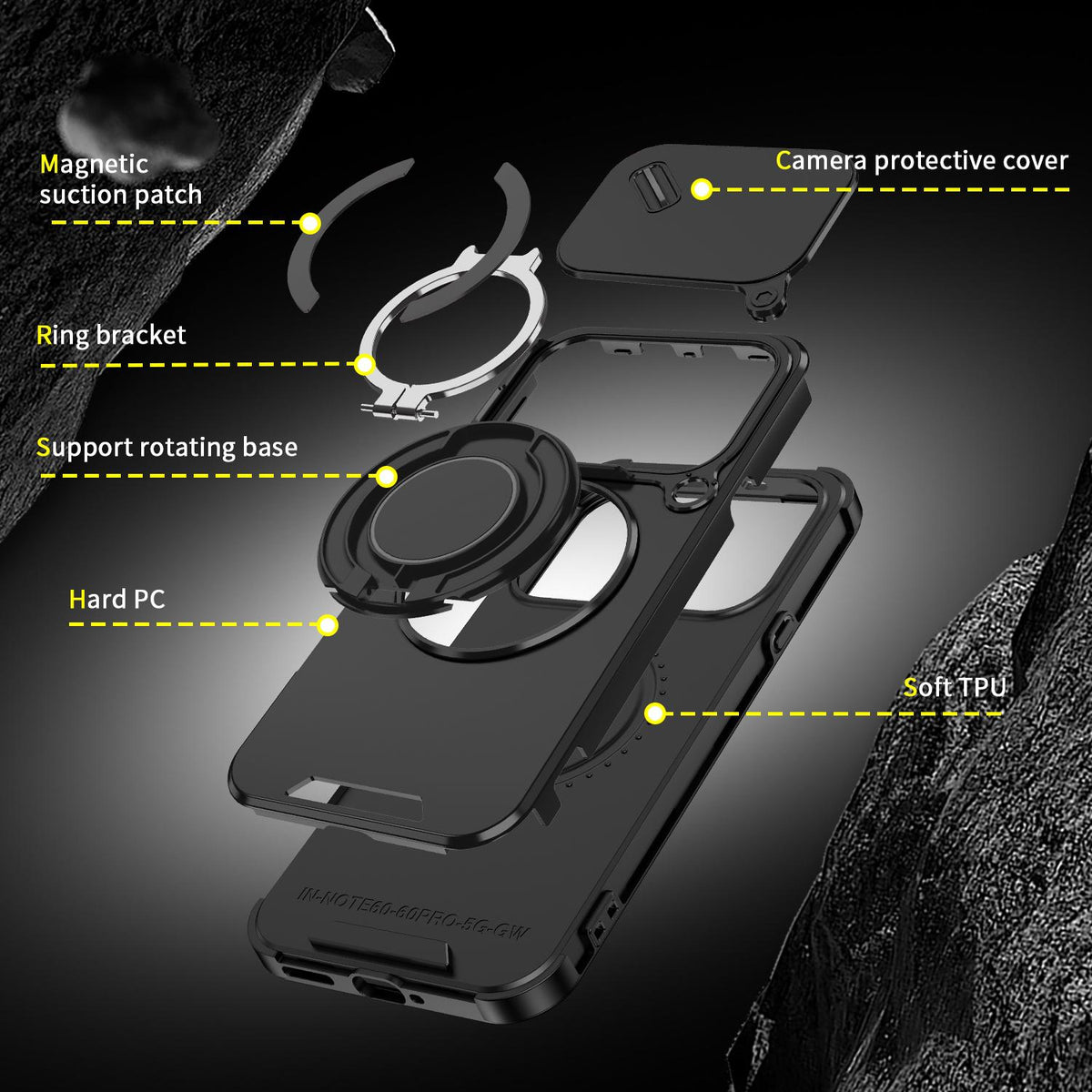 For Infinix Note 60 / 60 Pro 5G Sliding Camshield Ring Holder Phone Case - Black - EDA008475602A