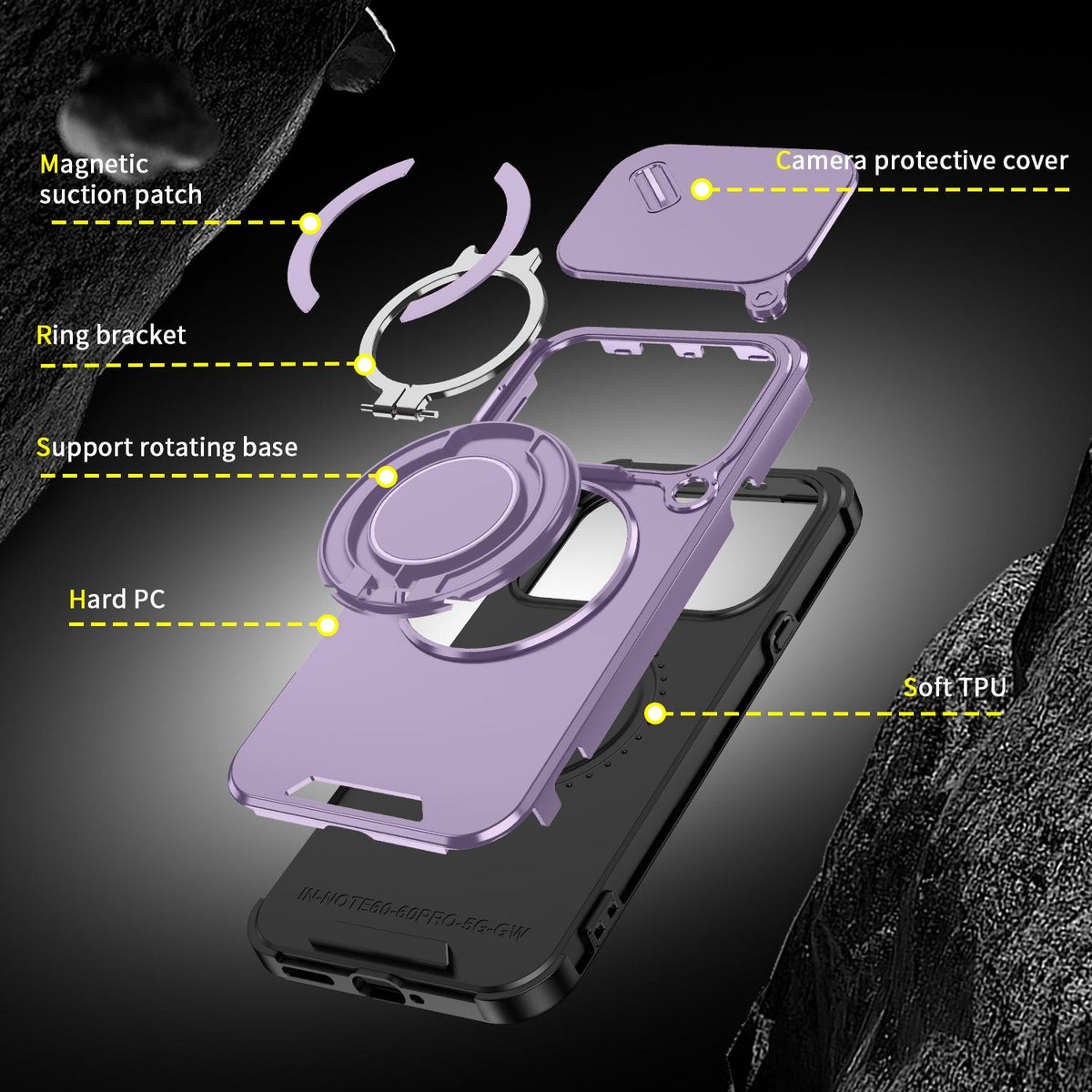 For Infinix Note 60 / 60 Pro 5G Sliding Camshield Ring Holder Phone Case - Purple - EDA008475602B