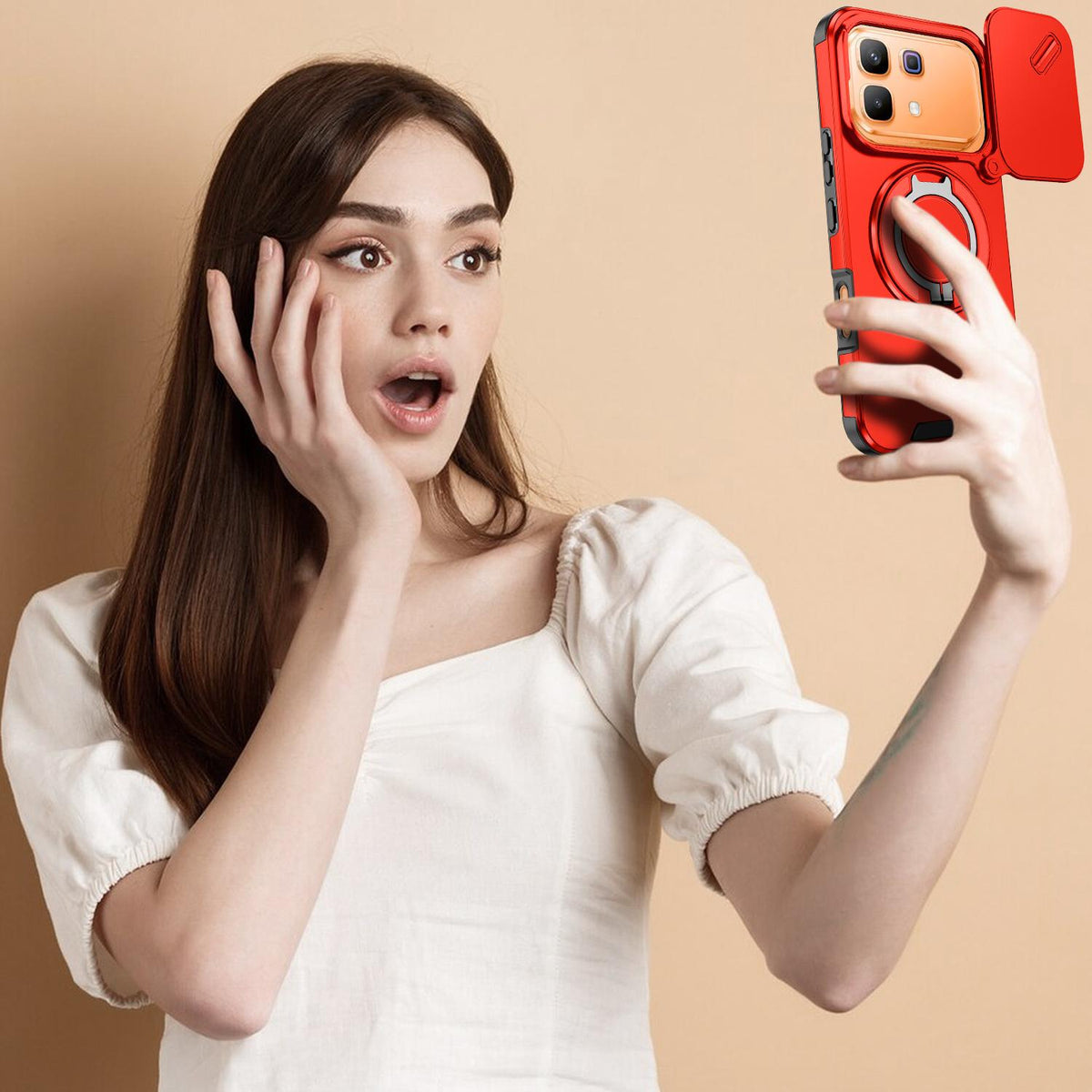 For Infinix Note 60 / 60 Pro 5G Sliding Camshield Ring Holder Phone Case - Red - EDA008475602C
