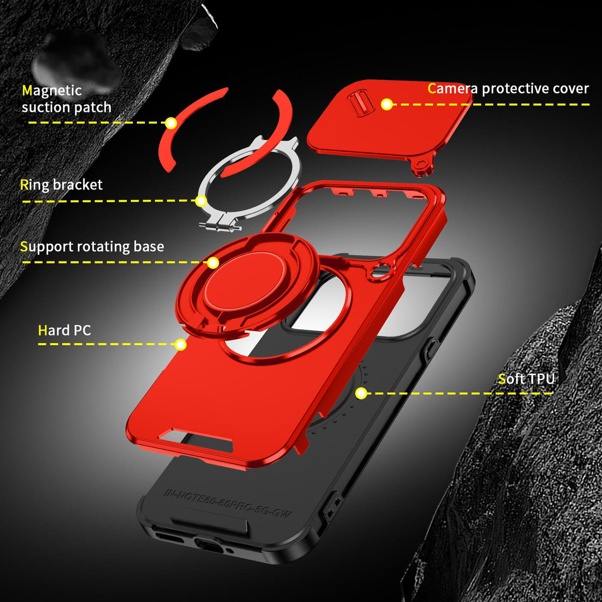 For Infinix Note 60 / 60 Pro 5G Sliding Camshield Ring Holder Phone Case - Red - EDA008475602C