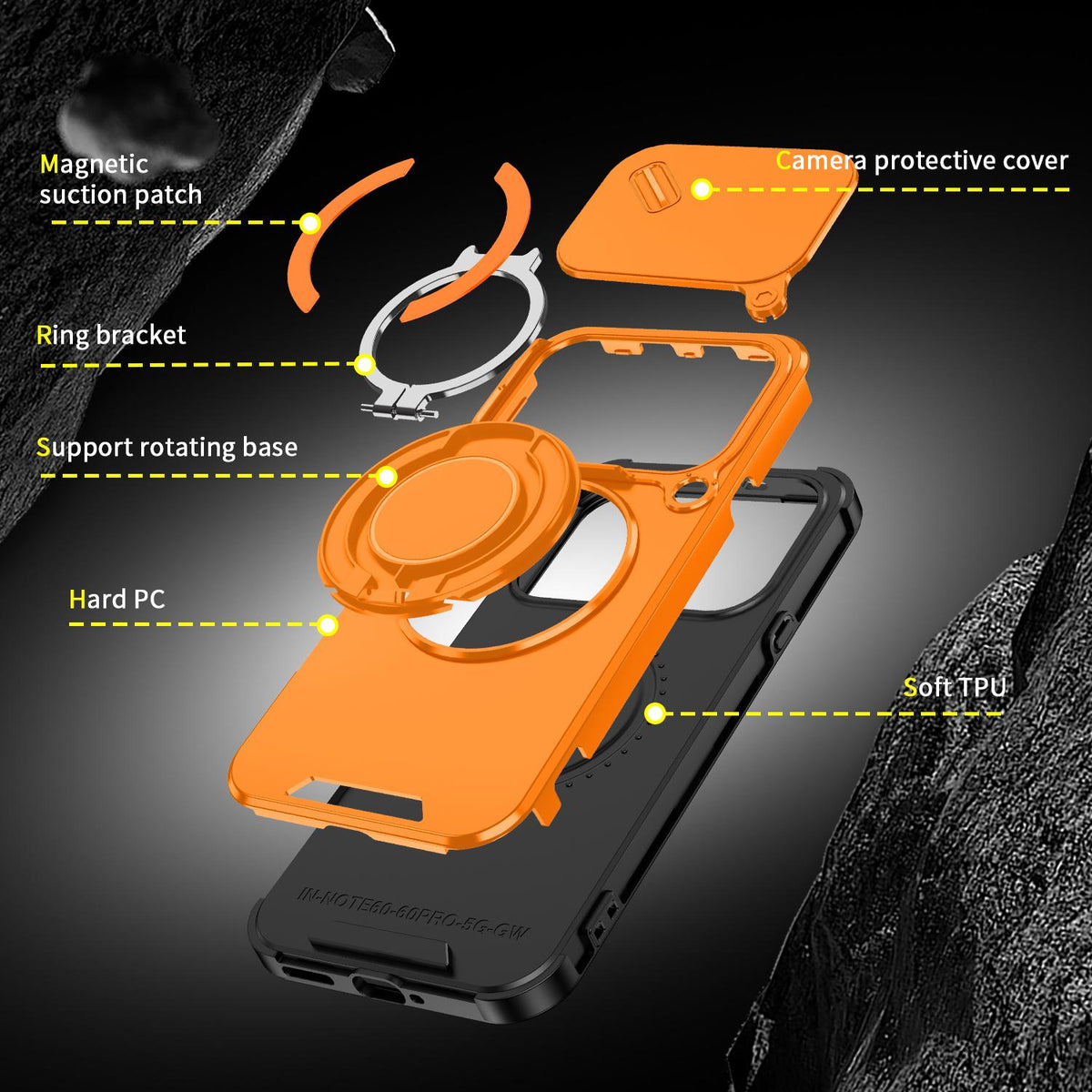 For Infinix Note 60 / 60 Pro 5G Sliding Camshield Ring Holder Phone Case - Orange - EDA008475602D