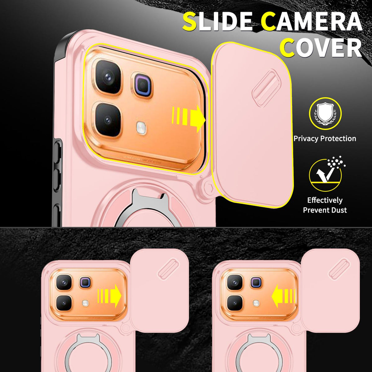 For Infinix Note 60 / 60 Pro 5G Sliding Camshield Ring Holder Phone Case - Pink - EDA008475602E