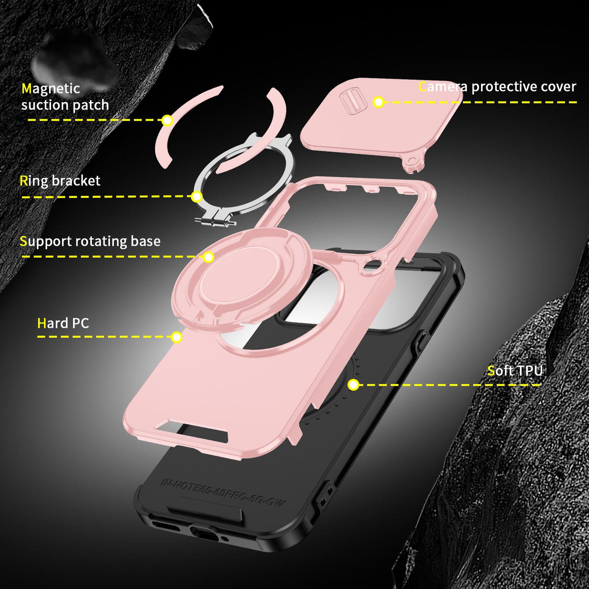 For Infinix Note 60 / 60 Pro 5G Sliding Camshield Ring Holder Phone Case - Pink - EDA008475602E