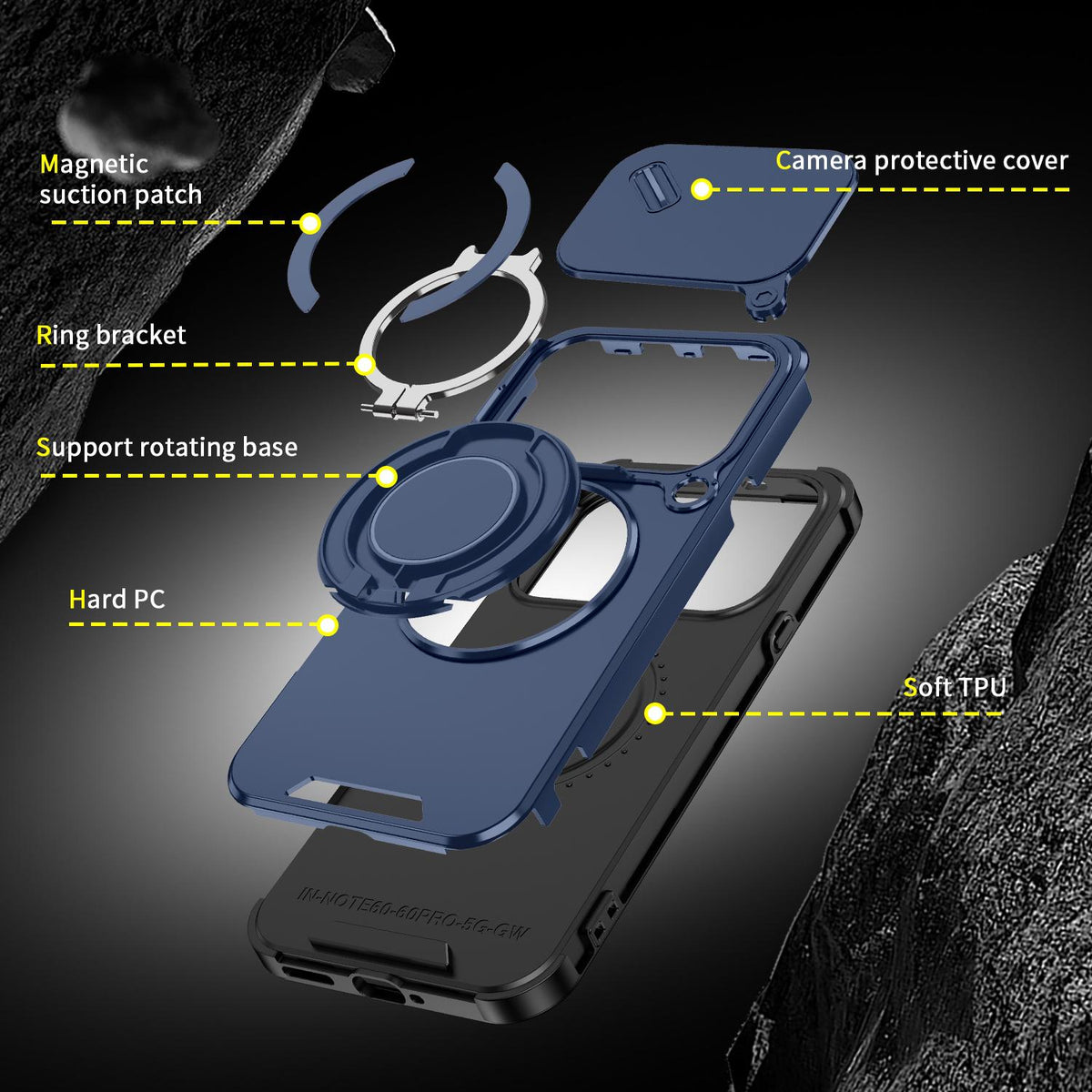 For Infinix Note 60 / 60 Pro 5G Sliding Camshield Ring Holder Phone Case - Blue - EDA008475602F