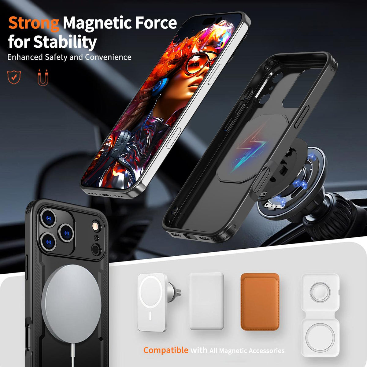 For iPhone 18 Pro kalebol Metal 360 Degree Rotation Holder MagSafe Phone Case - Black - EDA008480220A