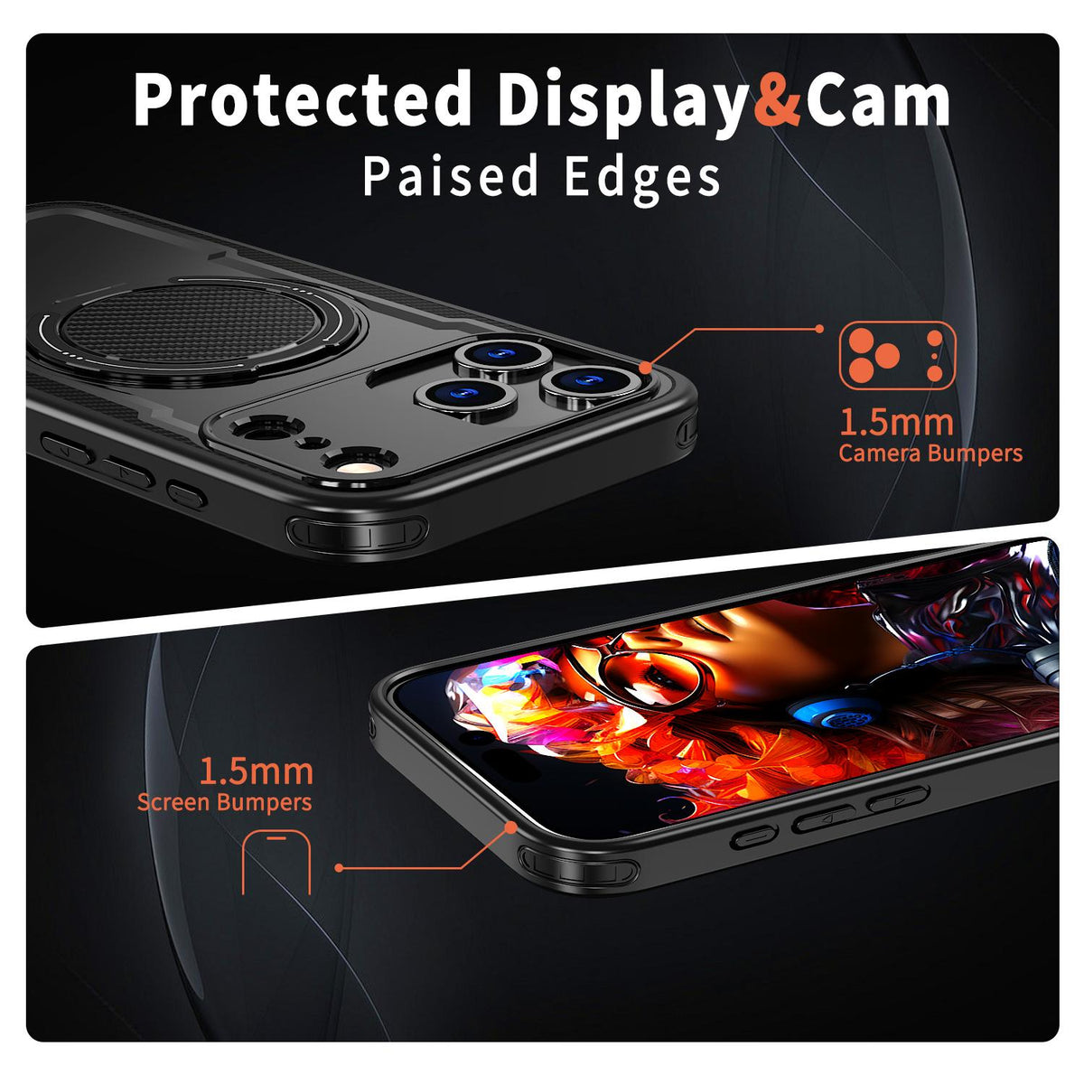 For iPhone 18 Pro kalebol Metal 360 Degree Rotation Holder MagSafe Phone Case - Black - EDA008480220A