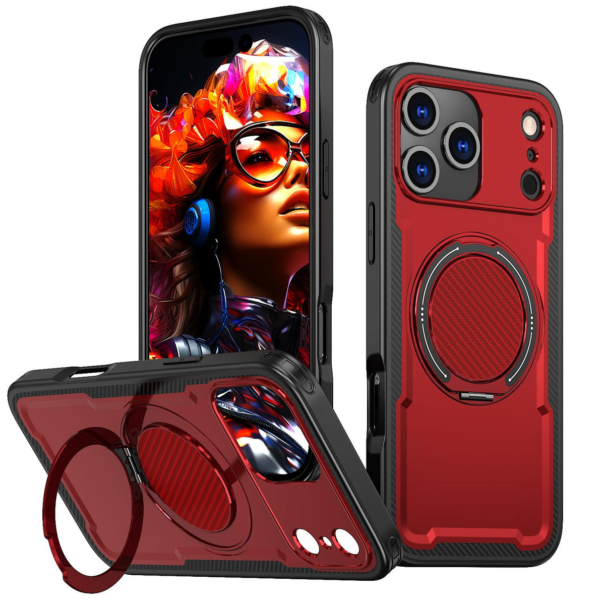 For iPhone 18 Pro kalebol Metal 360 Degree Rotation Holder MagSafe Phone Case - Red - EDA008480220B