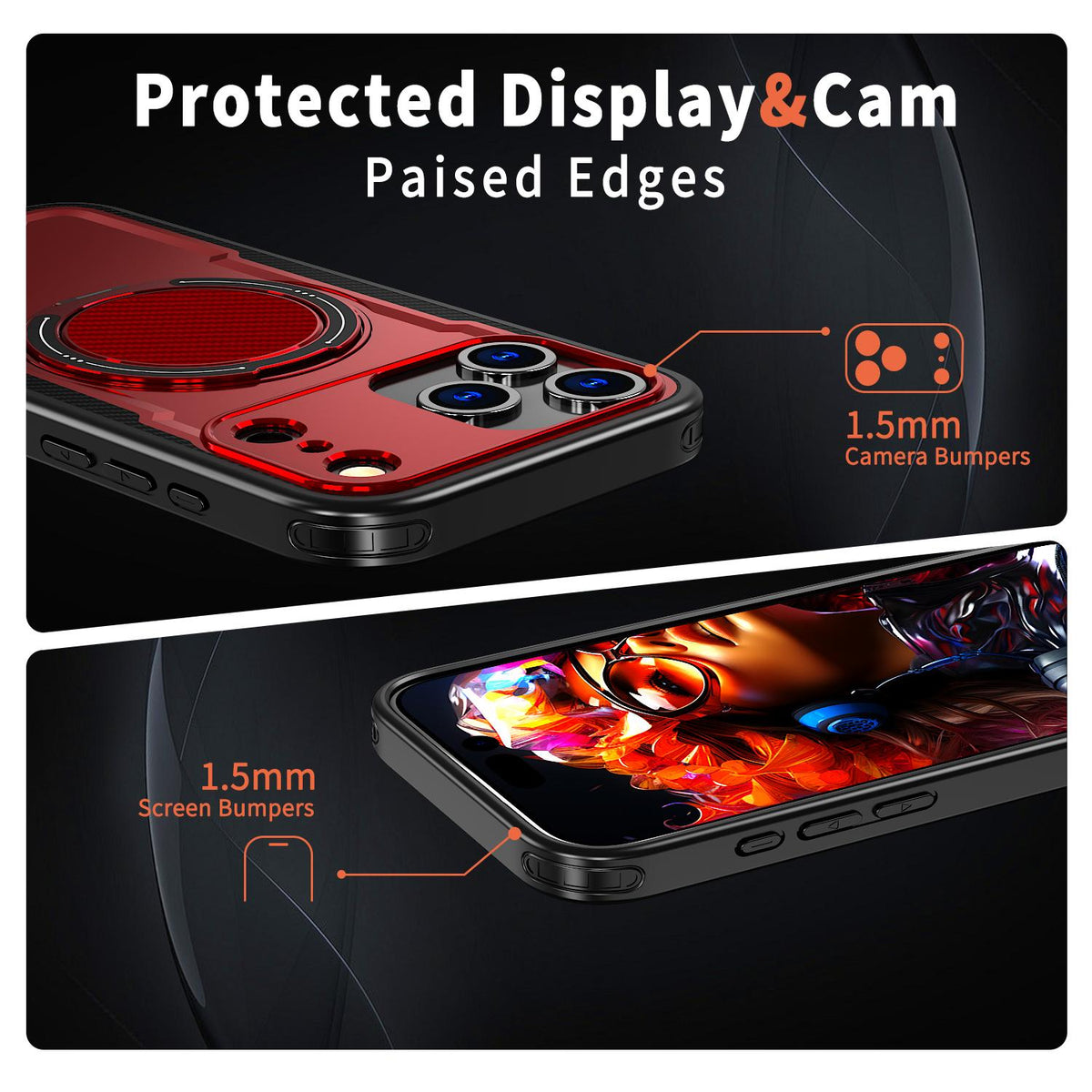 For iPhone 18 Pro kalebol Metal 360 Degree Rotation Holder MagSafe Phone Case - Red - EDA008480220B