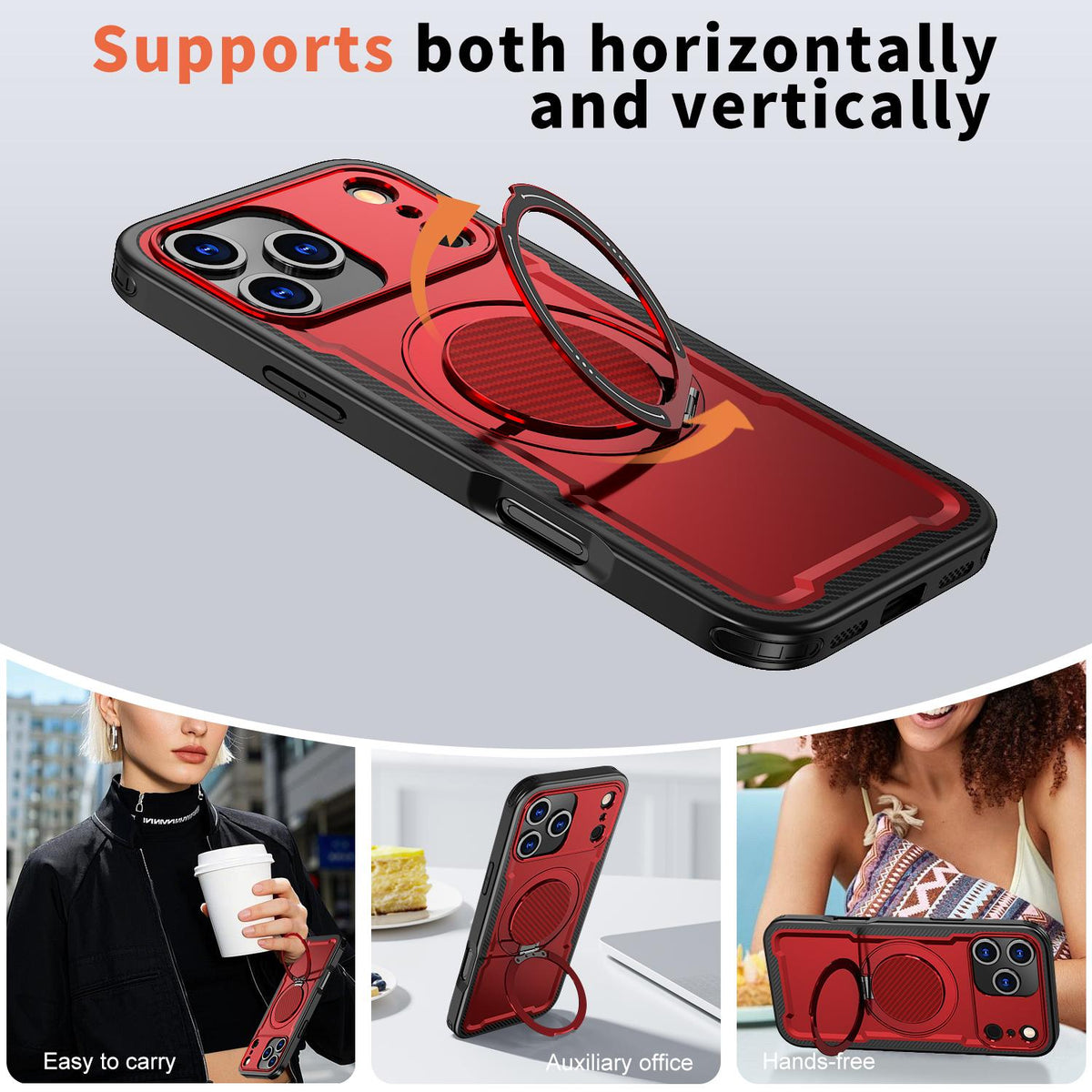 For iPhone 18 Pro kalebol Metal 360 Degree Rotation Holder MagSafe Phone Case - Red - EDA008480220B