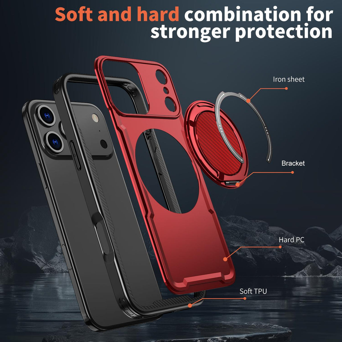 For iPhone 18 Pro kalebol Metal 360 Degree Rotation Holder MagSafe Phone Case - Red - EDA008480220B