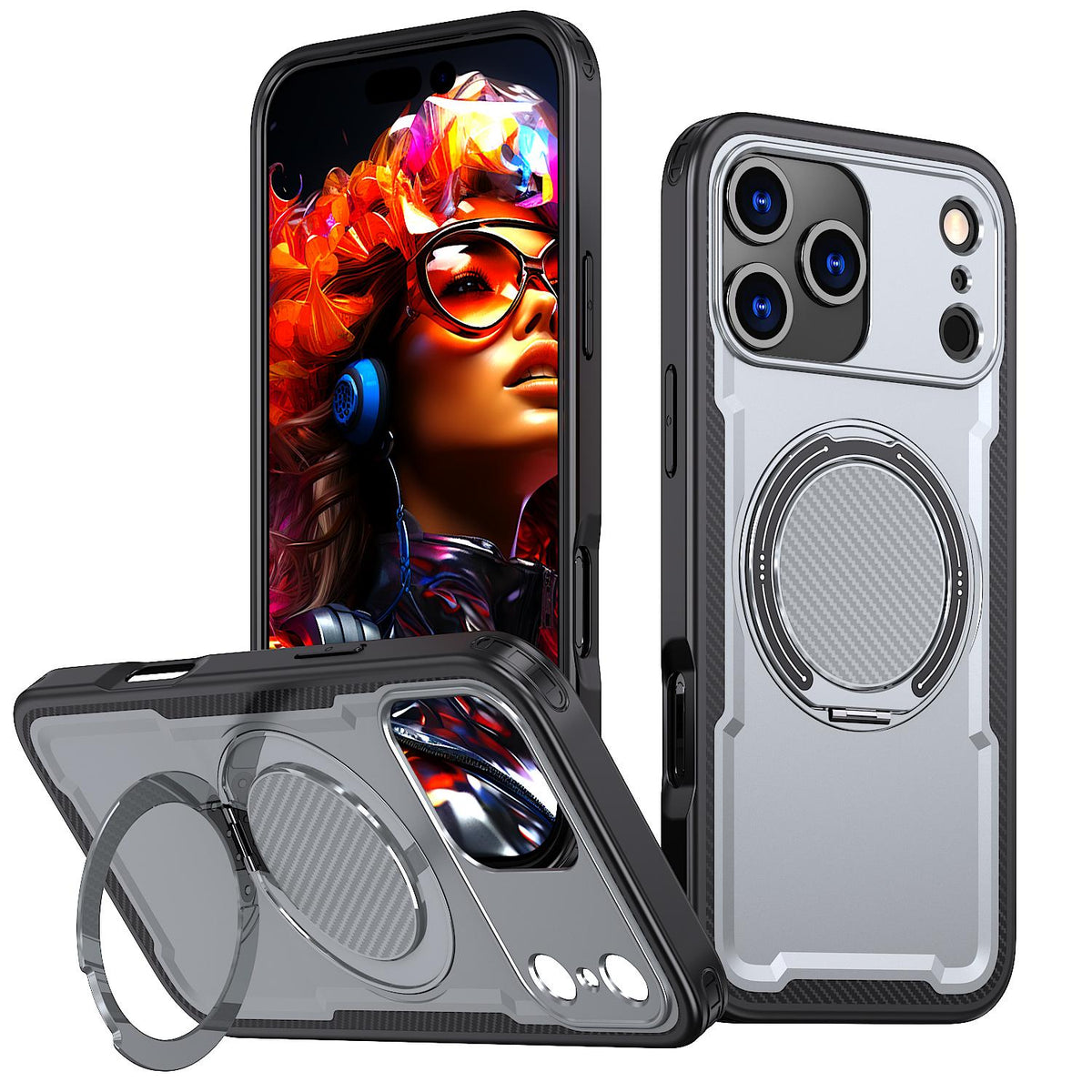 For iPhone 18 Pro kalebol Metal 360 Degree Rotation Holder MagSafe Phone Case - Grey - EDA008480220C