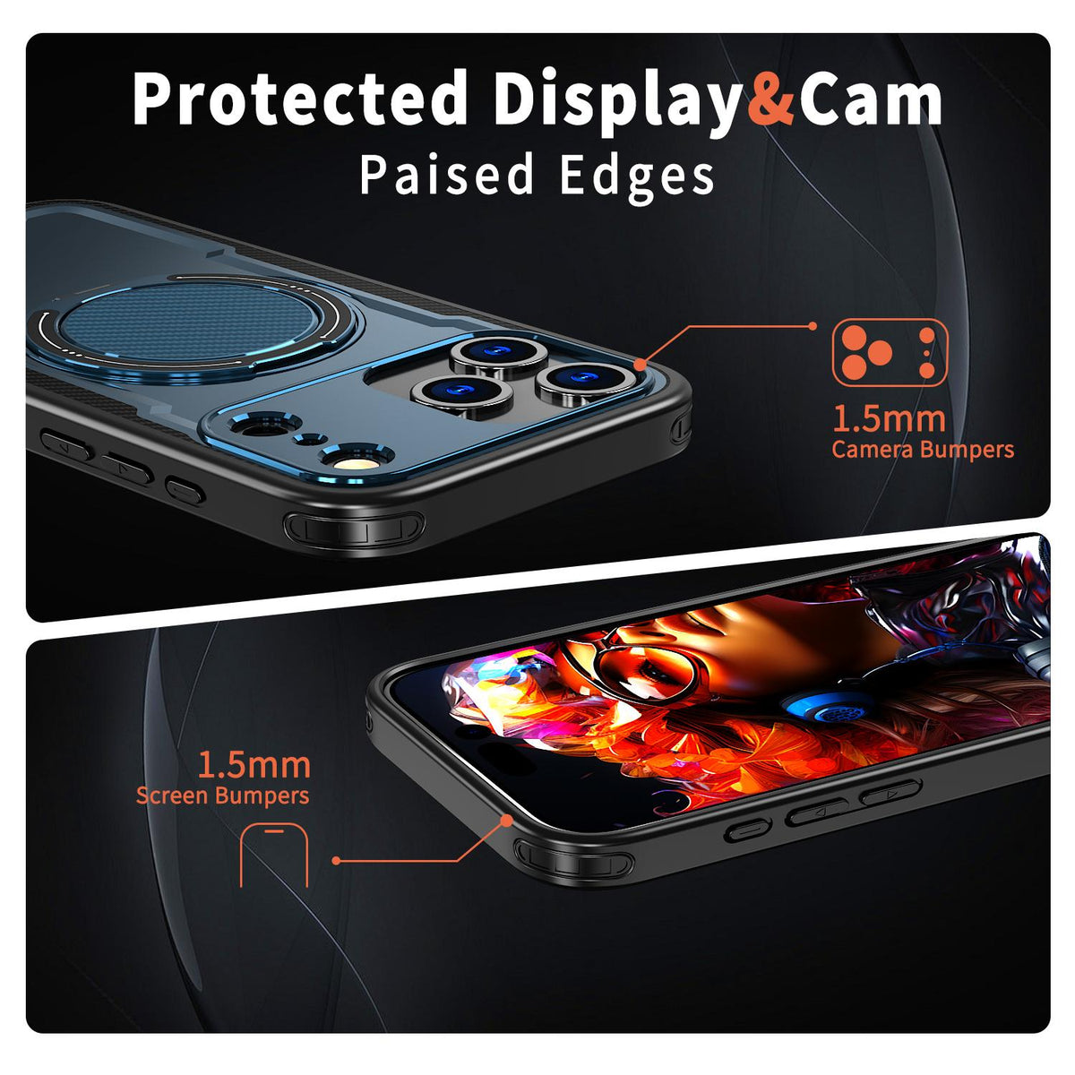 For iPhone 18 Pro kalebol Metal 360 Degree Rotation Holder MagSafe Phone Case - Navy Blue - EDA008480220D