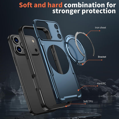 For iPhone 18 Pro kalebol Metal 360 Degree Rotation Holder MagSafe Phone Case - Navy Blue - EDA008480220D