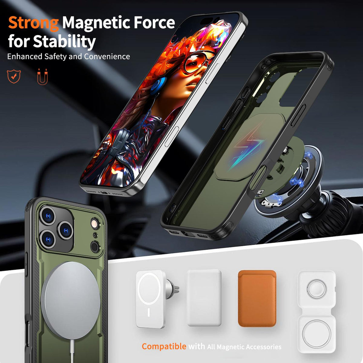 For iPhone 18 Pro kalebol Metal 360 Degree Rotation Holder MagSafe Phone Case - Green - EDA008480220E