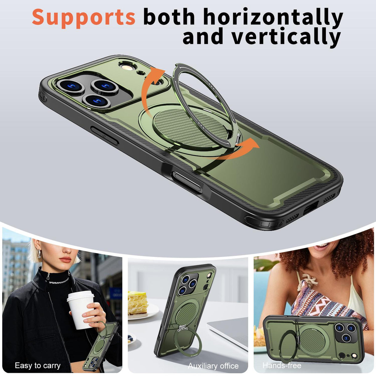 For iPhone 18 Pro kalebol Metal 360 Degree Rotation Holder MagSafe Phone Case - Green - EDA008480220E