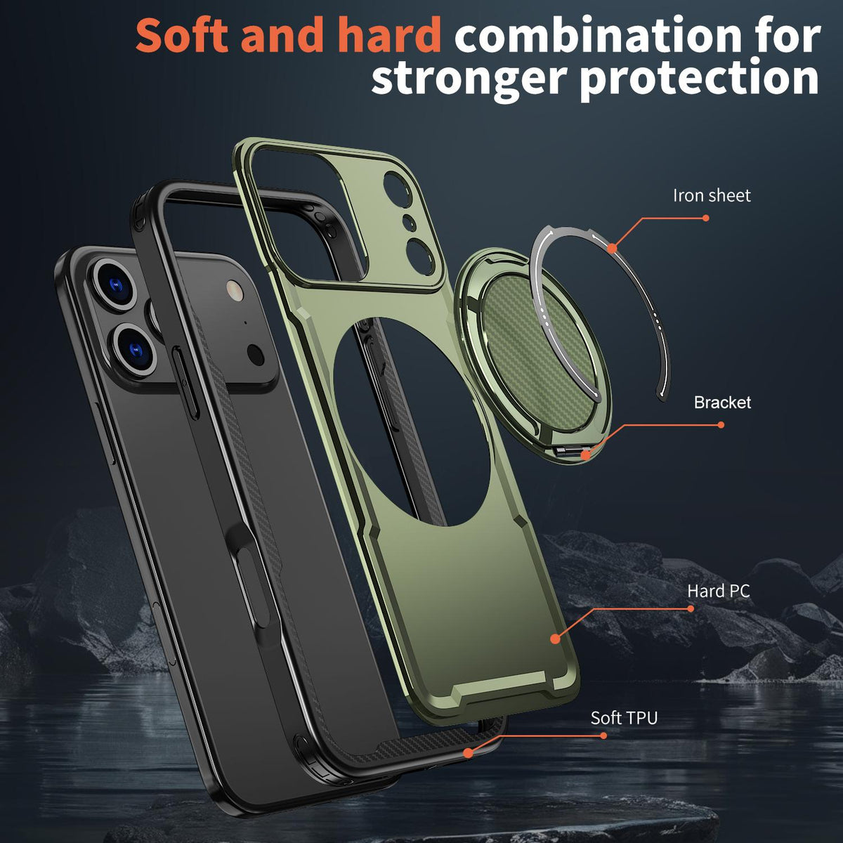 For iPhone 18 Pro kalebol Metal 360 Degree Rotation Holder MagSafe Phone Case - Green - EDA008480220E