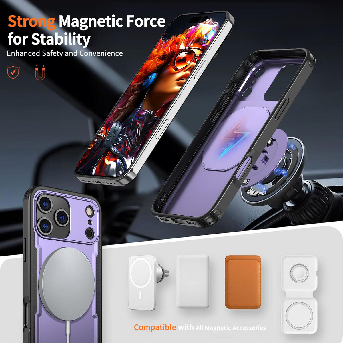 For iPhone 18 Pro kalebol Metal 360 Degree Rotation Holder MagSafe Phone Case - Purple - EDA008480220F