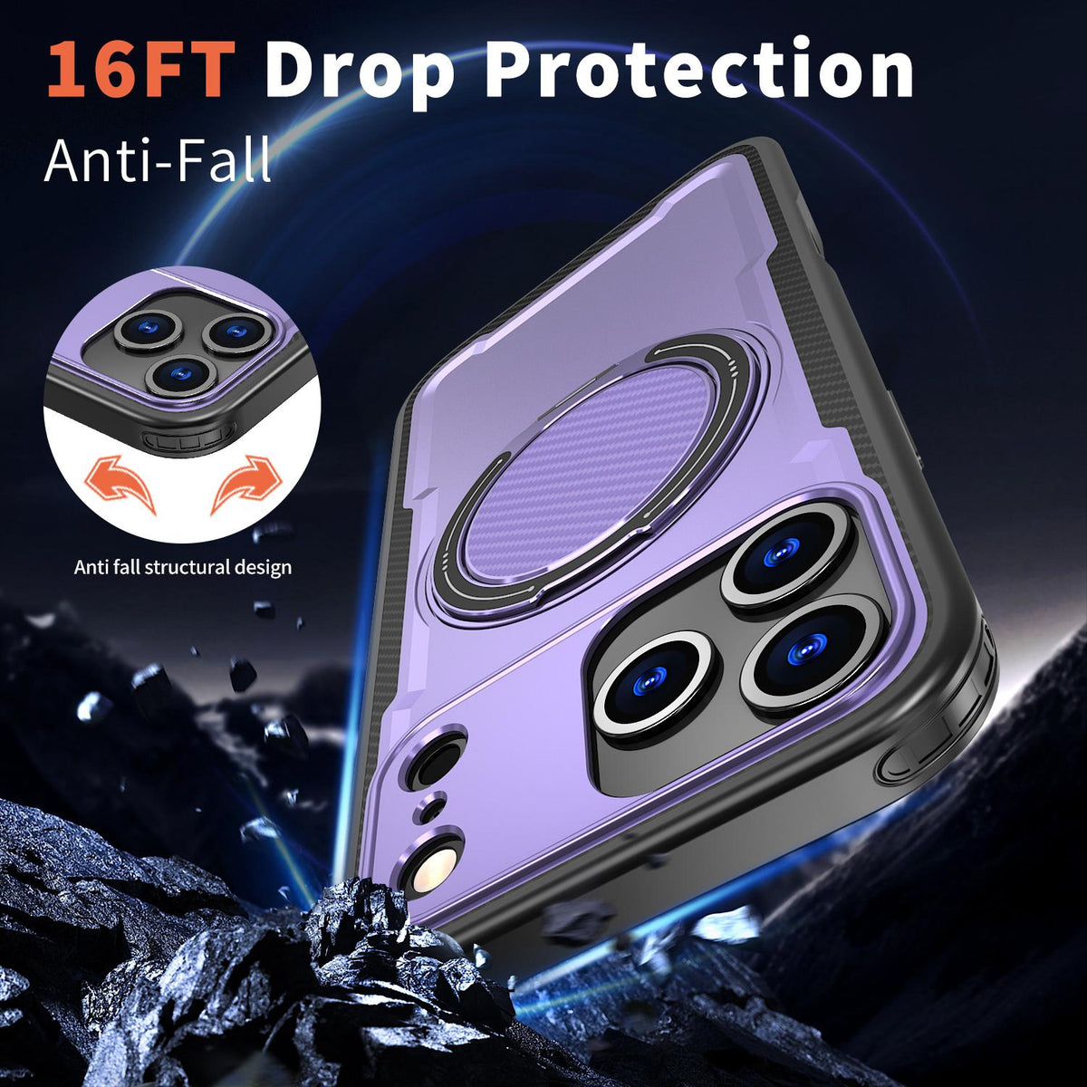 For iPhone 18 Pro kalebol Metal 360 Degree Rotation Holder MagSafe Phone Case - Purple - EDA008480220F