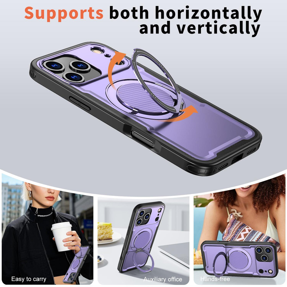 For iPhone 18 Pro kalebol Metal 360 Degree Rotation Holder MagSafe Phone Case - Purple - EDA008480220F