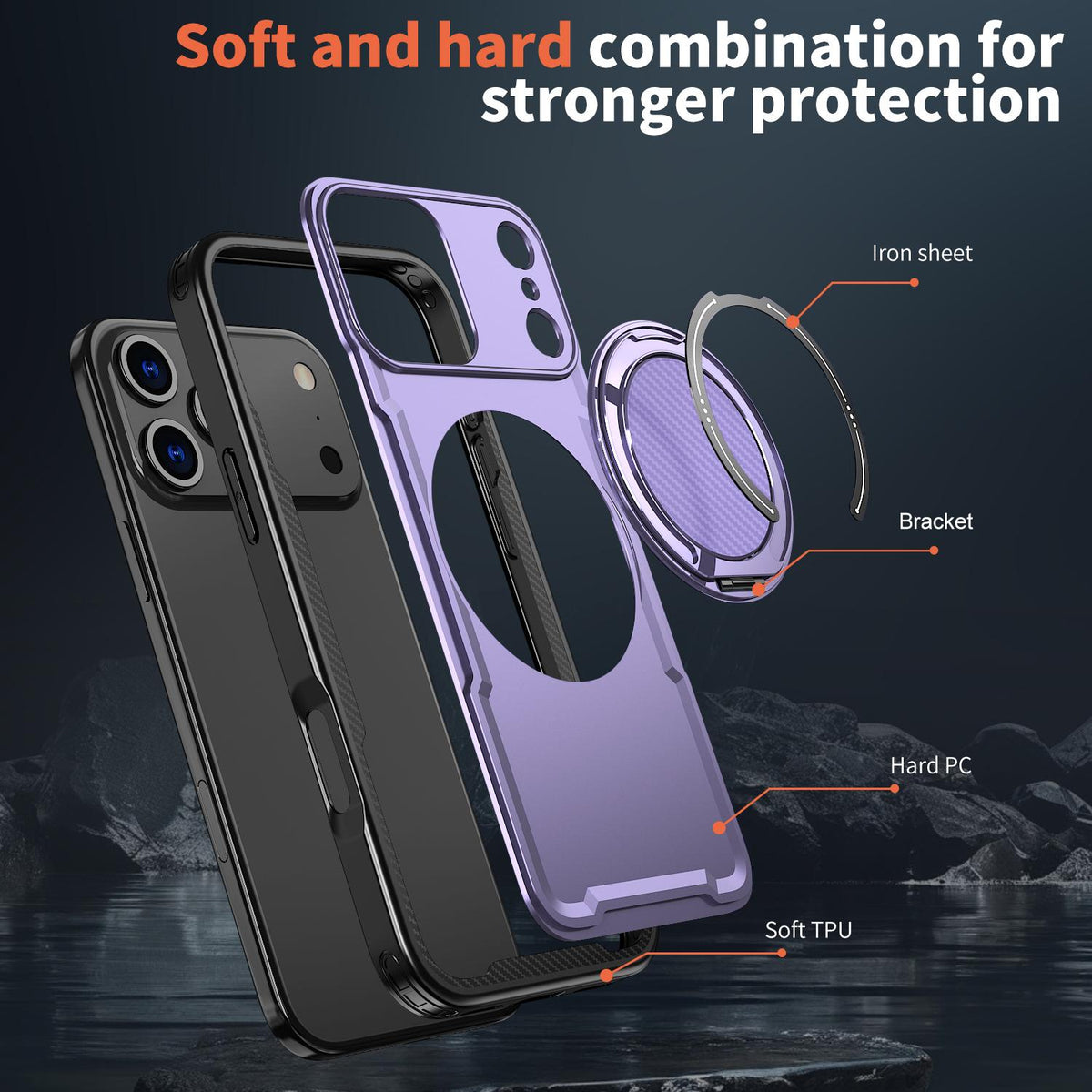 For iPhone 18 Pro kalebol Metal 360 Degree Rotation Holder MagSafe Phone Case - Purple - EDA008480220F