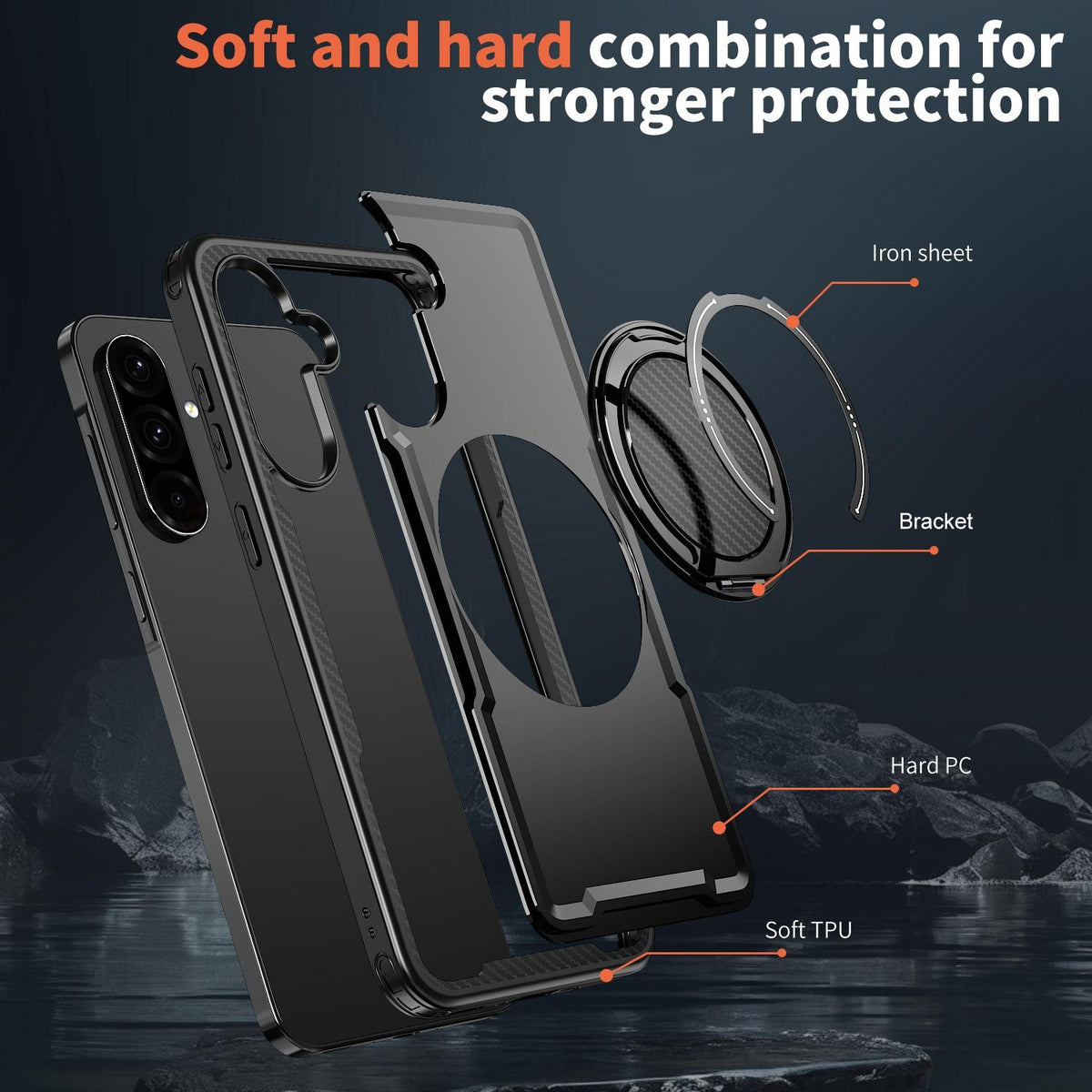 For Galaxy A57 5G kalebol Metal 360 Degree Rotation Holder MagSafe Phone Case - Black - EDA008480406A