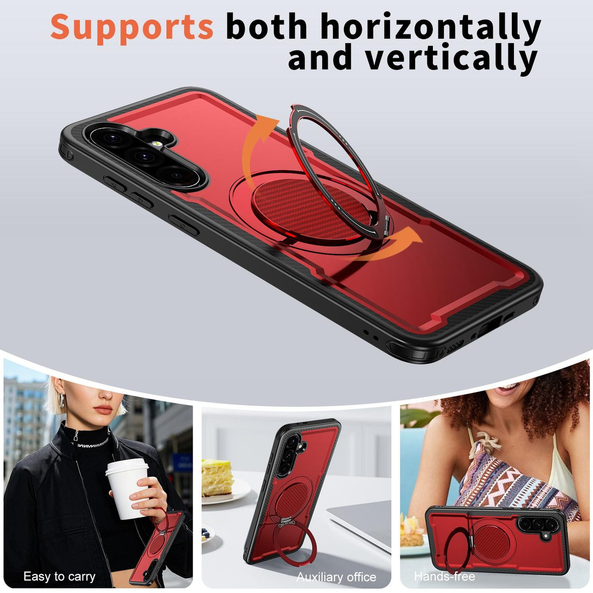 For Galaxy A57 5G kalebol Metal 360 Degree Rotation Holder MagSafe Phone Case - Red - EDA008480406B