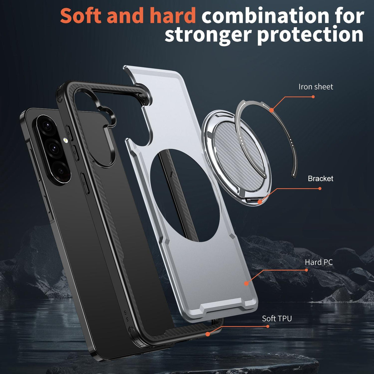 For Galaxy A57 5G kalebol Metal 360 Degree Rotation Holder MagSafe Phone Case - Grey - EDA008480406C