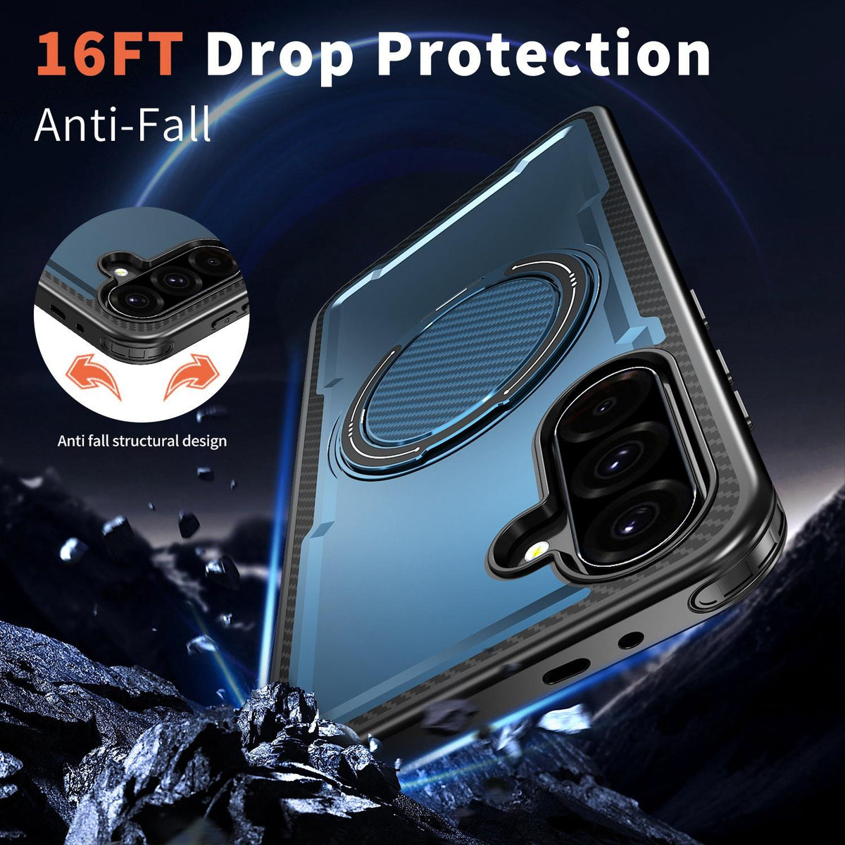 For Galaxy A57 5G kalebol Metal 360 Degree Rotation Holder MagSafe Phone Case - Navy Blue - EDA008480406D