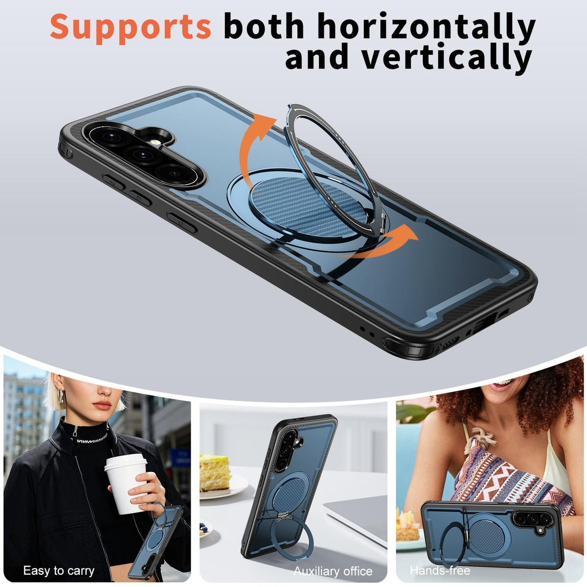 For Galaxy A57 5G kalebol Metal 360 Degree Rotation Holder MagSafe Phone Case - Navy Blue - EDA008480406D
