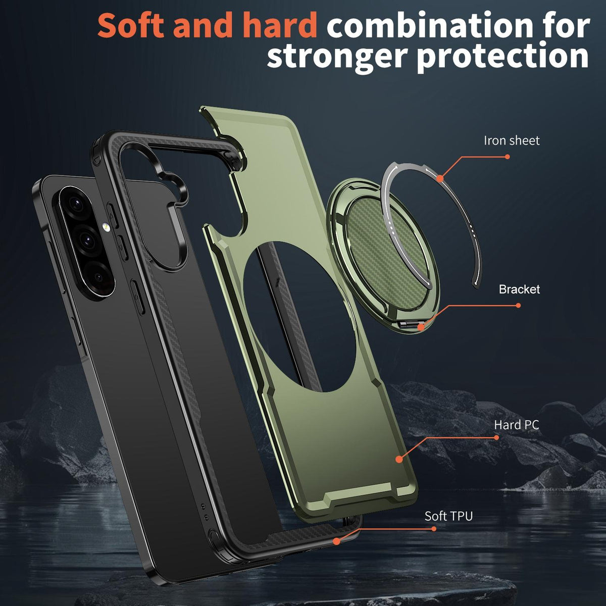 For Galaxy A57 5G kalebol Metal 360 Degree Rotation Holder MagSafe Phone Case - Green - EDA008480406E