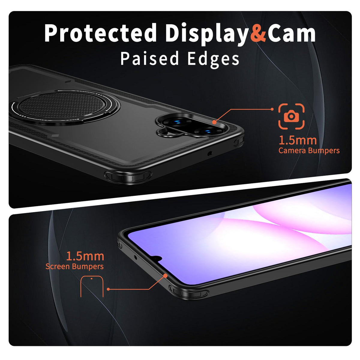 For Galaxy A07 4G / 5G kalebol Metal 360 Degree Rotation Holder MagSafe Phone Case - Black - EDA008480409A