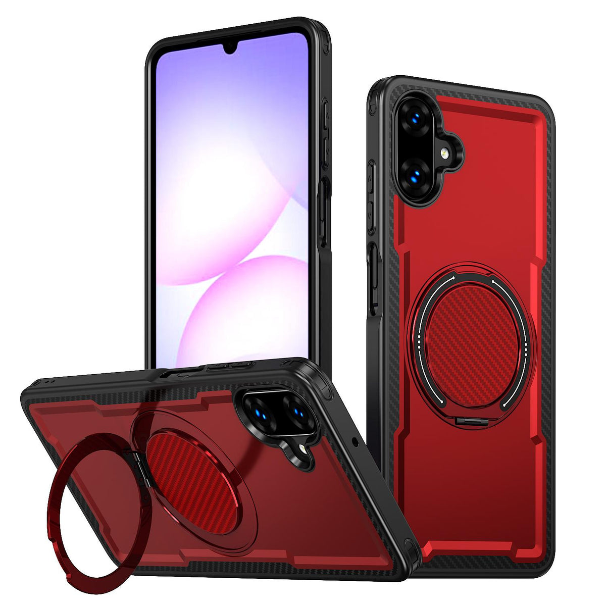 For Galaxy A07 4G / 5G kalebol Metal 360 Degree Rotation Holder MagSafe Phone Case - Red - EDA008480409B