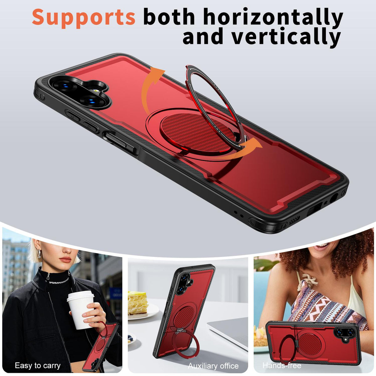 For Galaxy A07 4G / 5G kalebol Metal 360 Degree Rotation Holder MagSafe Phone Case - Red - EDA008480409B