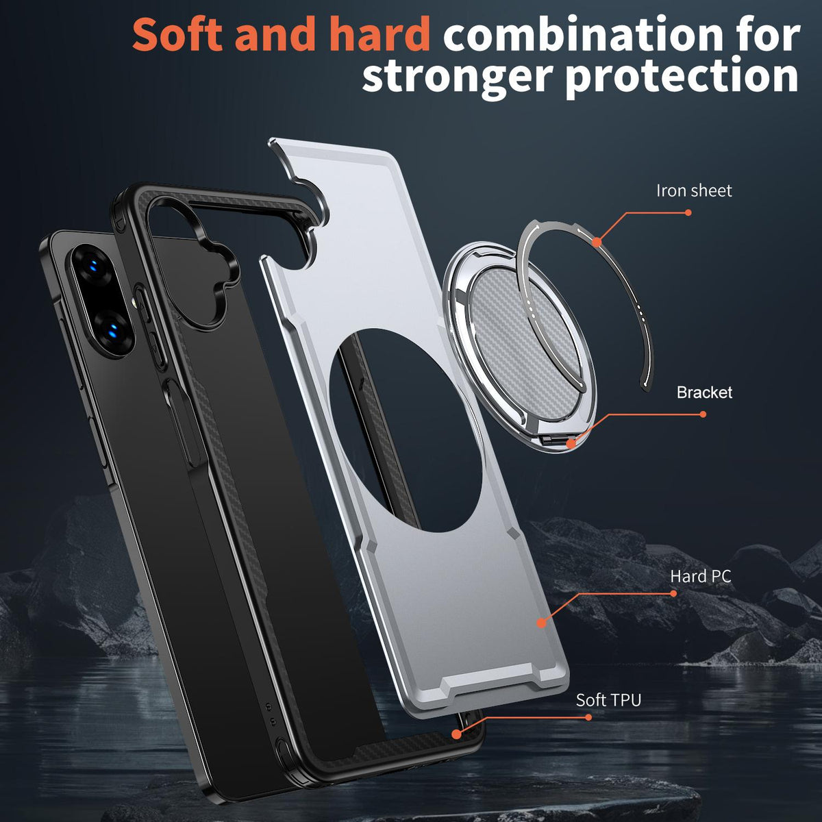 For Galaxy A07 4G / 5G kalebol Metal 360 Degree Rotation Holder MagSafe Phone Case - Grey - EDA008480409C