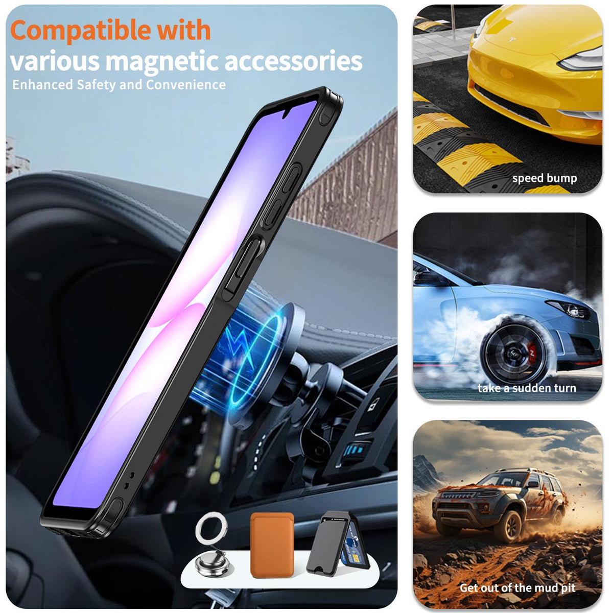 For Galaxy A07 4G / 5G kalebol Metal 360 Degree Rotation Holder MagSafe Phone Case - Grey - EDA008480409C