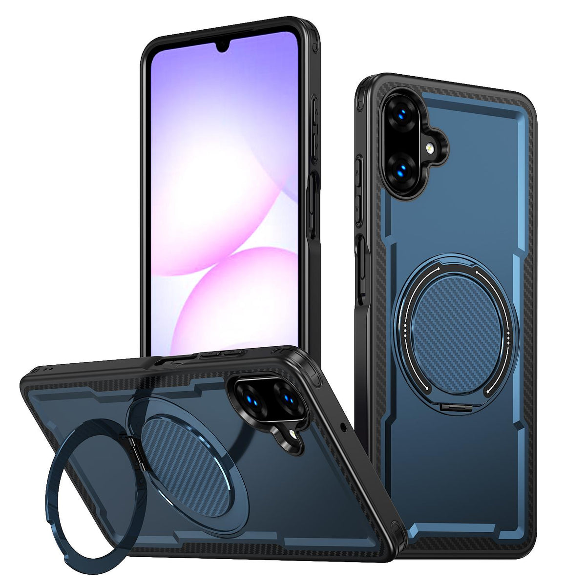 For Galaxy A07 4G / 5G kalebol Metal 360 Degree Rotation Holder MagSafe Phone Case - Navy Blue - EDA008480409D