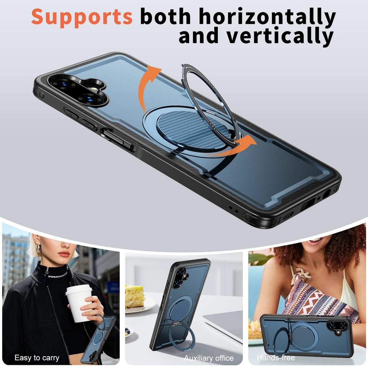 For Galaxy A07 4G / 5G kalebol Metal 360 Degree Rotation Holder MagSafe Phone Case - Navy Blue - EDA008480409D
