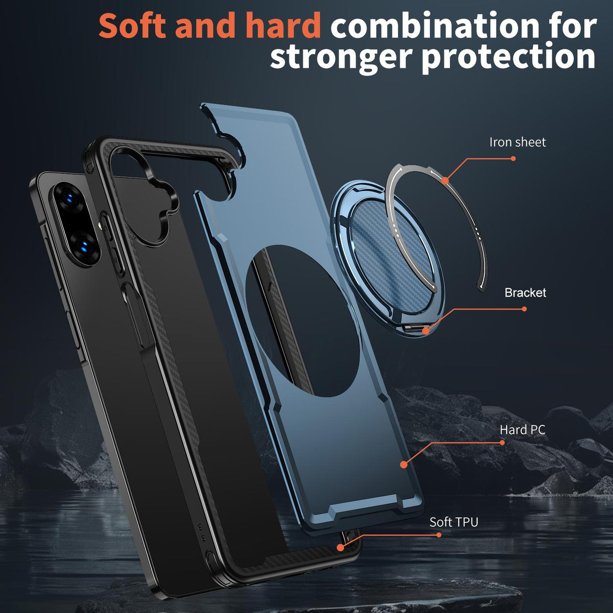 For Galaxy A07 4G / 5G kalebol Metal 360 Degree Rotation Holder MagSafe Phone Case - Navy Blue - EDA008480409D