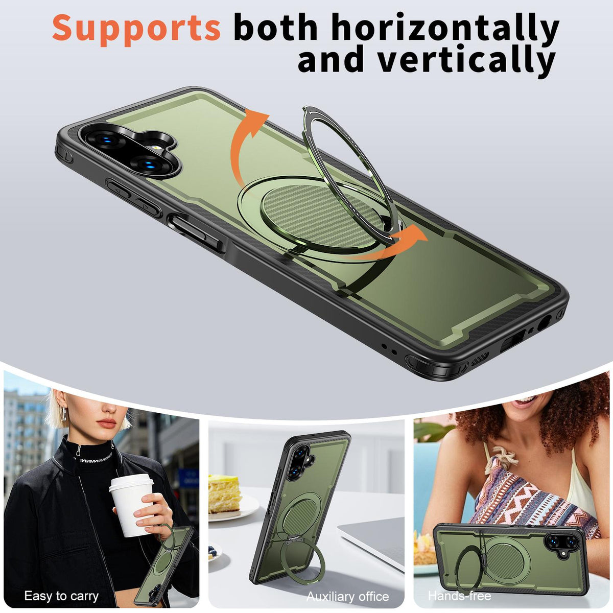 For Galaxy A07 4G / 5G kalebol Metal 360 Degree Rotation Holder MagSafe Phone Case - Green - EDA008480409E