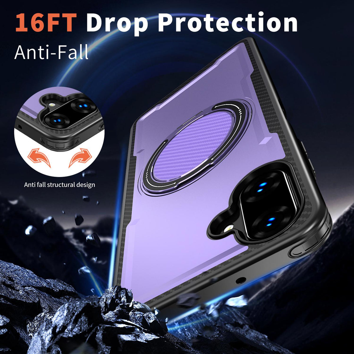 For Galaxy A07 4G / 5G kalebol Metal 360 Degree Rotation Holder MagSafe Phone Case - Purple - EDA008480409F