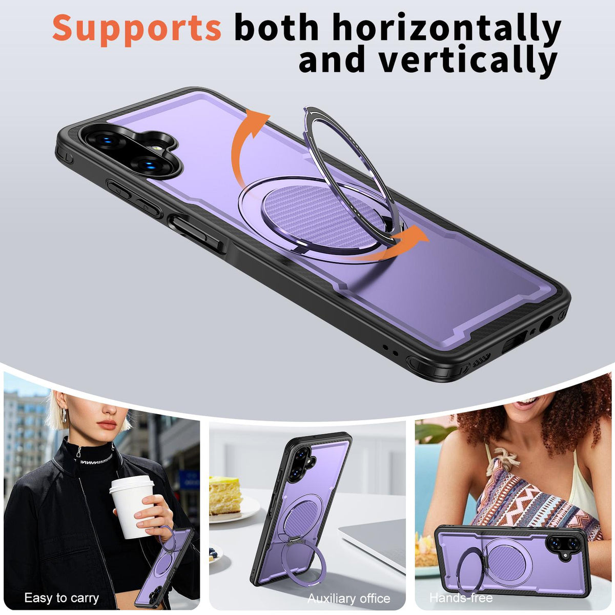 For Galaxy A07 4G / 5G kalebol Metal 360 Degree Rotation Holder MagSafe Phone Case - Purple - EDA008480409F