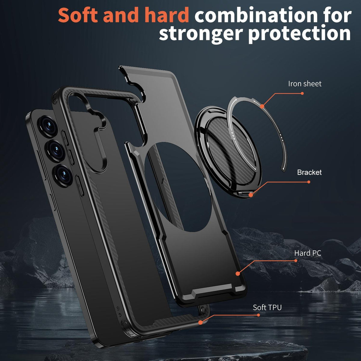For Galaxy S25+ 5G Kalebol Metal 360 Degree Rotation Holder MagSafe Phone Case - Black - EDA008480906A