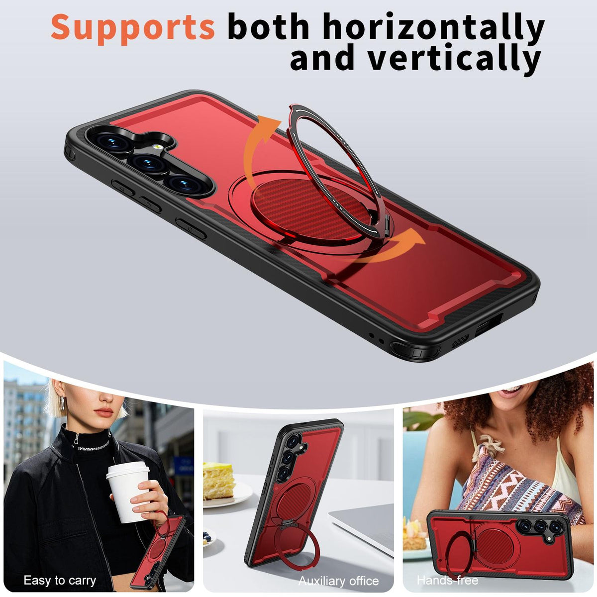 For Galaxy S25+ 5G Kalebol Metal 360 Degree Rotation Holder MagSafe Phone Case - Red - EDA008480906B