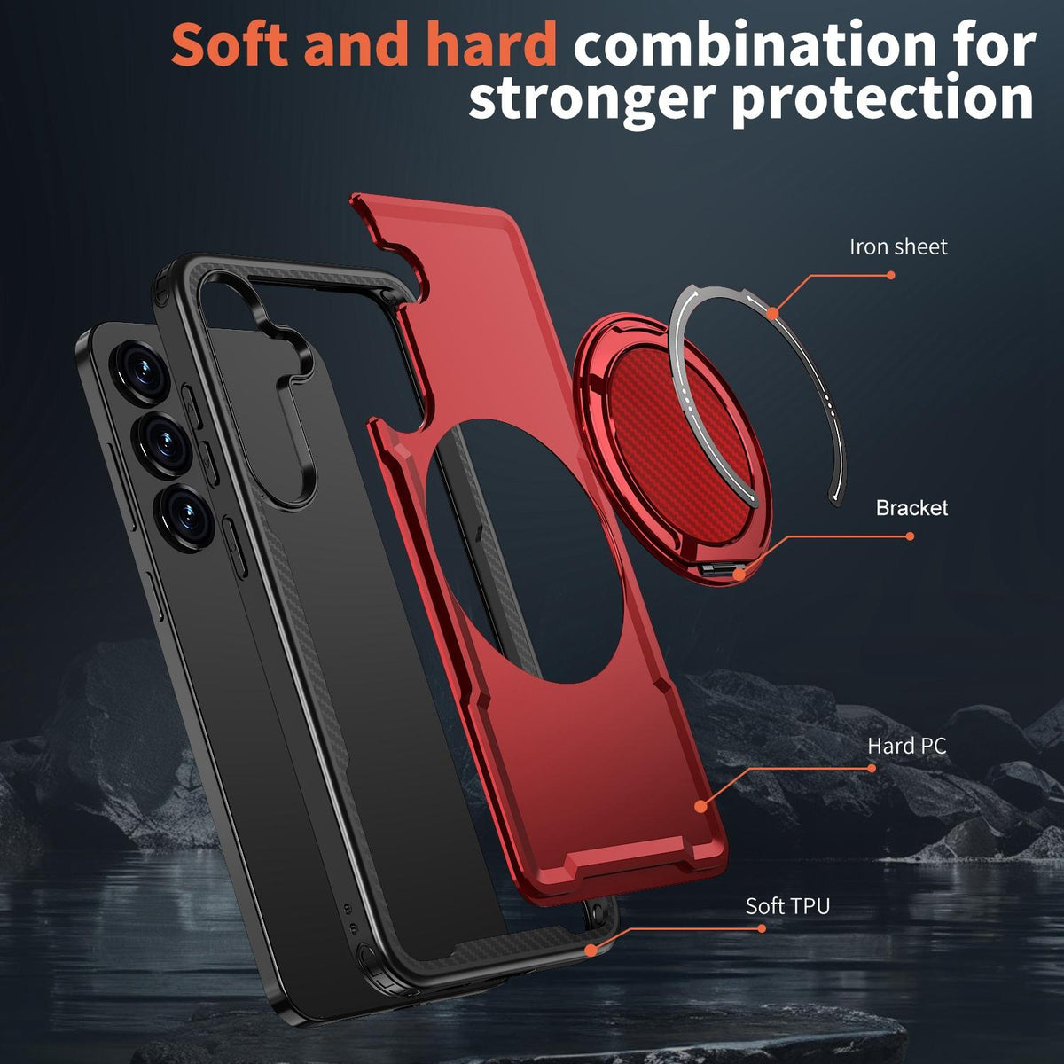 For Galaxy S25+ 5G Kalebol Metal 360 Degree Rotation Holder MagSafe Phone Case - Red - EDA008480906B