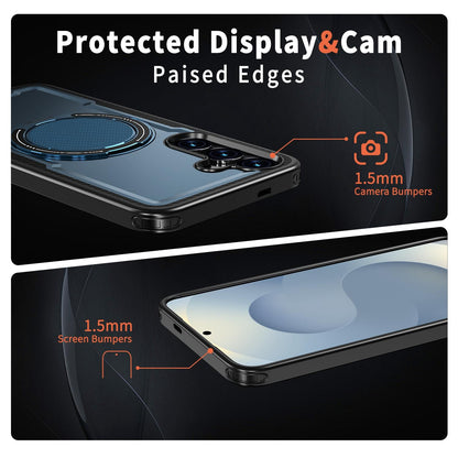 For Galaxy S25+ 5G Kalebol Metal 360 Degree Rotation Holder MagSafe Phone Case - Navy Blue - EDA008480906D
