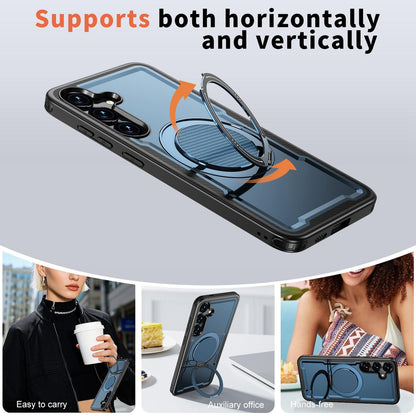 For Galaxy S25+ 5G Kalebol Metal 360 Degree Rotation Holder MagSafe Phone Case - Navy Blue - EDA008480906D