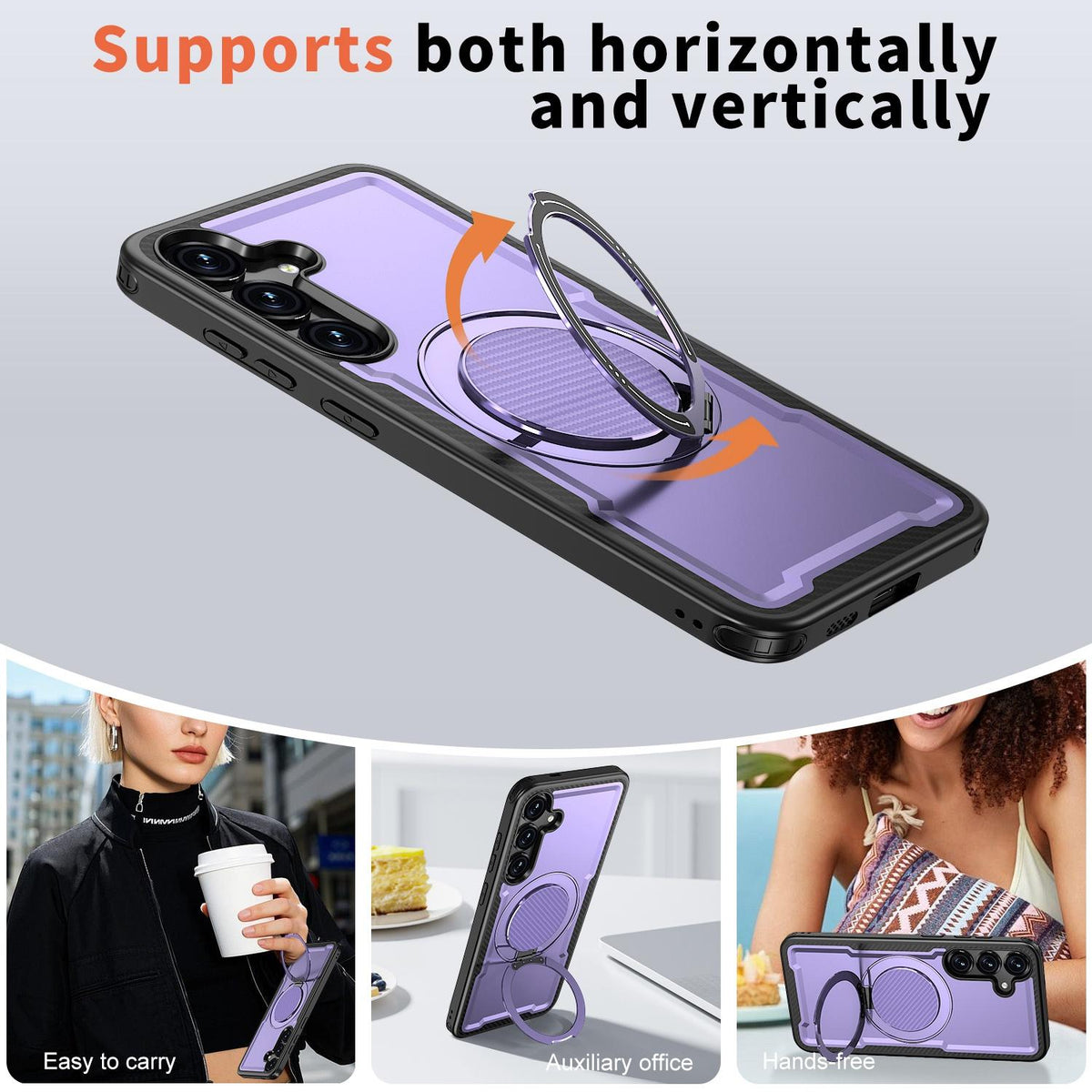 For Galaxy S25+ 5G Kalebol Metal 360 Degree Rotation Holder MagSafe Phone Case - Purple - EDA008480906F