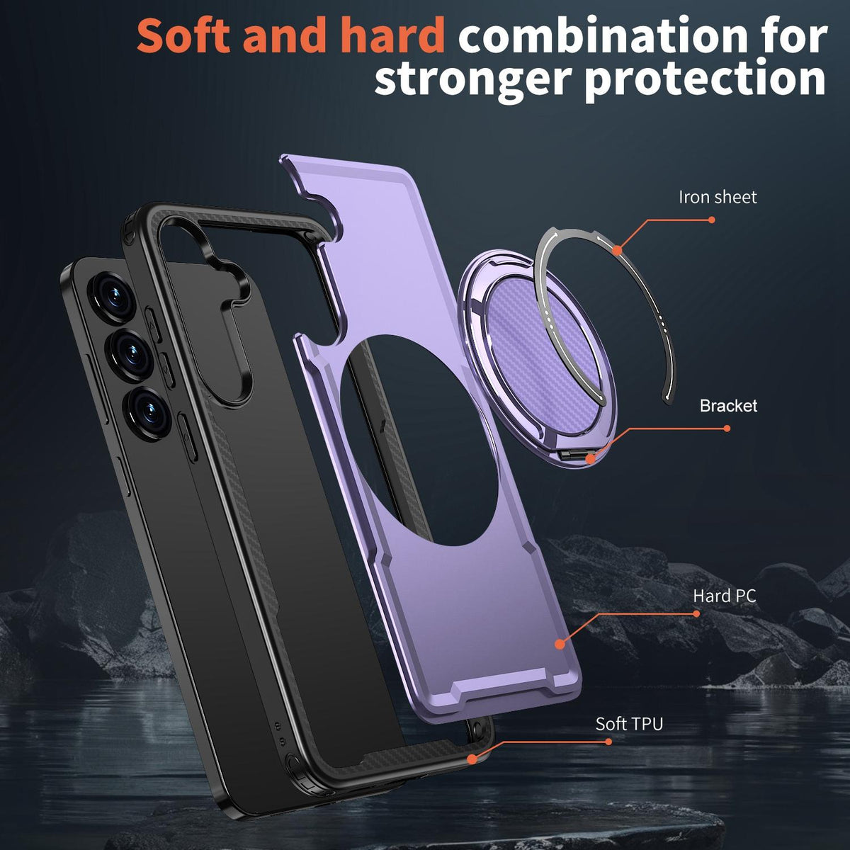 For Galaxy S25+ 5G Kalebol Metal 360 Degree Rotation Holder MagSafe Phone Case - Purple - EDA008480906F