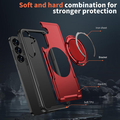 For Galaxy S25 FE 5G Kalebol Metal 360 Degree Rotation Holder MagSafe Phone Case - Red - EDA008480907B